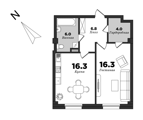 Royal Park, 1 bedroom, 49.4 m² | planning of elite apartments in St. Petersburg | М16